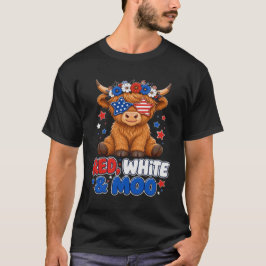 Camiseta Vaca Patriótica Vermelha, Branca e Mugido 4 de Jul