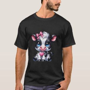 Camiseta Vaca preta e branca incrível segurando coração ros
