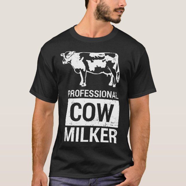 Camiseta Vaca profissional do leiteiro Engraçada de Leite (Frente)