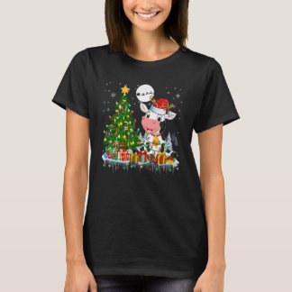Camiseta Vaca Rena de Natal Árvore de Natal Luz Fazendeiro 