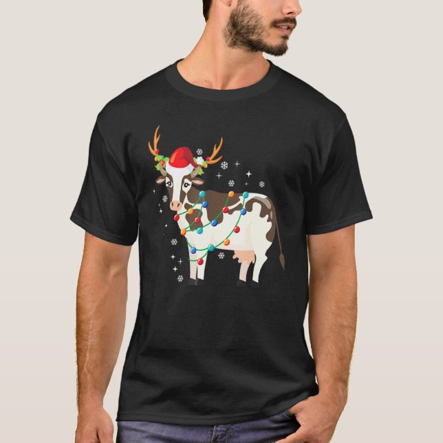 Camiseta Vaca Rena de Natal Luzes de Natal (Frente)