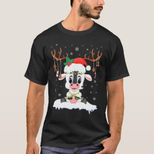 Camiseta Vaca Rena Santa Noel Fantasia Dançando Na Neve Me