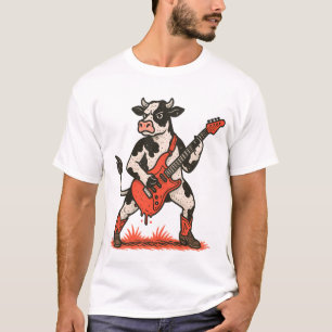 Camiseta Vaca Rocker PNG, Vaca Tocando Guitarra