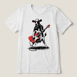 Camiseta Vaca Rockstar Legal Tocando Guitarra Elétrica Verm