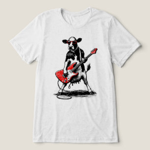 Camiseta Vaca Rockstar Legal Tocando Guitarra Elétrica Verm