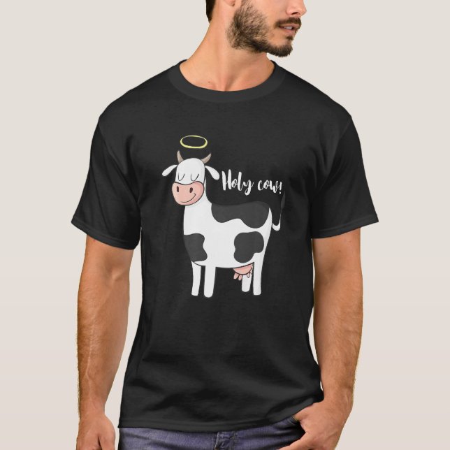 Camiseta Vaca Sagrada Vaca Com Anjo Halo Piada (Frente)