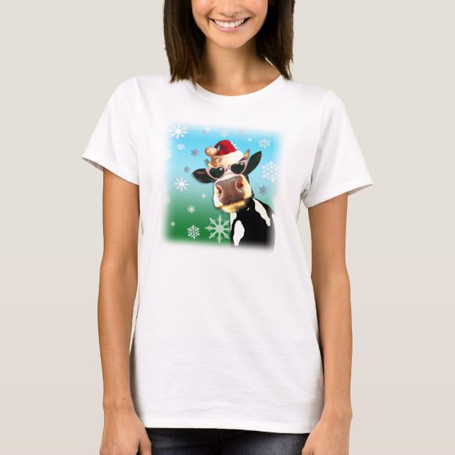 Camiseta Vaca Santa Hat Moootizada de Natal (Frente)