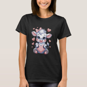 Camiseta Vaca segurando Arco de coquete preto-e-branco-rosa