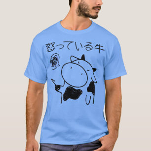 Camiseta Vaca Segurando Faca Japonesa Vaca Zangada Manga En
