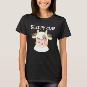 Camiseta Vaca Sonolenta Preta Branca Fofa Moo Vaca