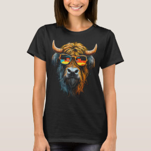 Camiseta Vaca Terrestre Escocesa Com Óculos De Sol Retro Vi