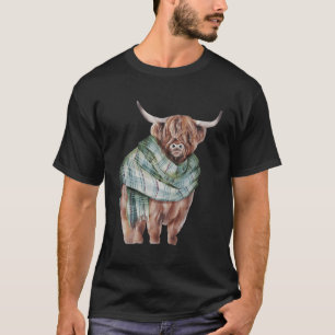 Camiseta Vaca Terrestre Escocesa Com Xadrez Verde Scarf Hei
