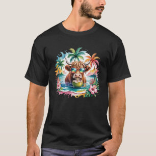 Camiseta Vaca Tropical Highland Summer Vibes Funny Beach Gi