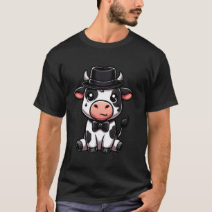 Camiseta Vaca Usando Chapéu e Gravata Borboleta