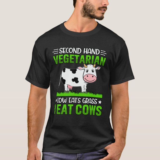 Camiseta Vaca vegetariana de segunda mão come grama eu como (Frente)