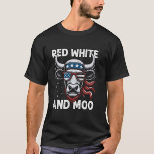Camiseta Vaca Vermelha Branca E Moo Bandeira Americana 4 de
