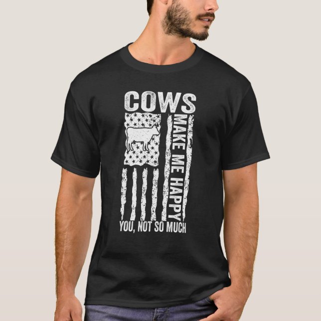 Camiseta Vacas Me Fazem Feliz Você Não Tanto Bandeira Ameri (Frente)