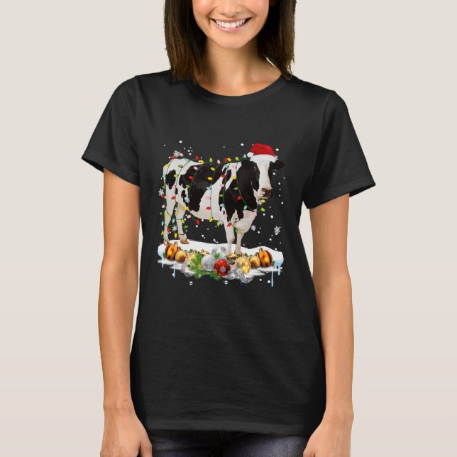 Camiseta Vacas Papais noeis Natal Amantes Luzes de Natal (Frente)