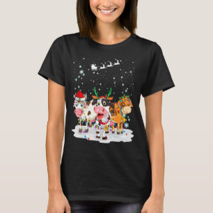 Camiseta Vacas Rena Santa Chapéu Luzes de Natal Natal