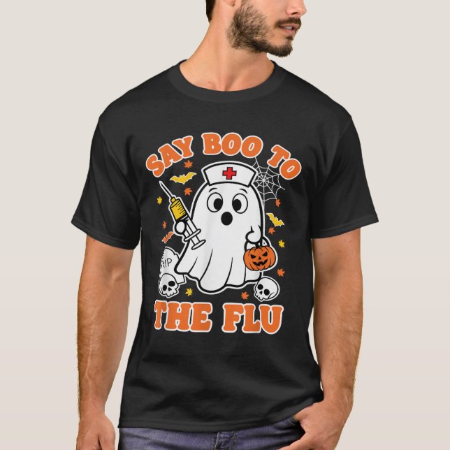 Camiseta Vacina Engraçada Diz Boo À Enfermeira Fantasma Da  (Frente)