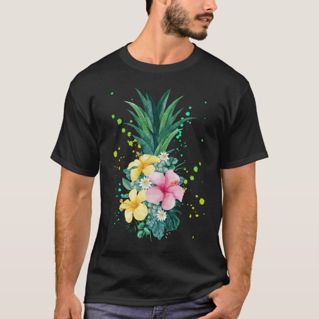 Camiseta Vacinação De Arte De Abacaxi De Flor Havaí (Frente)