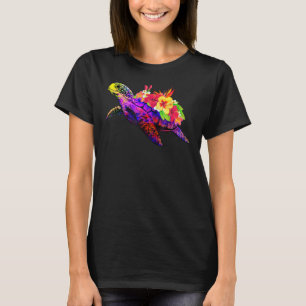 Camiseta Vacine Beach Hawaiian Tie Dye Sea Turtle Flowers