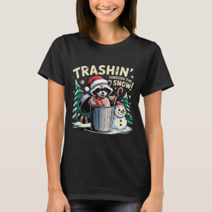 Camiseta Vagando pela neve Natal Guaxinim engraçado H