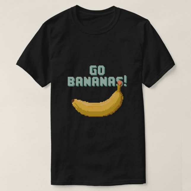 Camiseta Vai Bananas! Arte de Pixel Retroativa de uma Banan (Frente do Design)