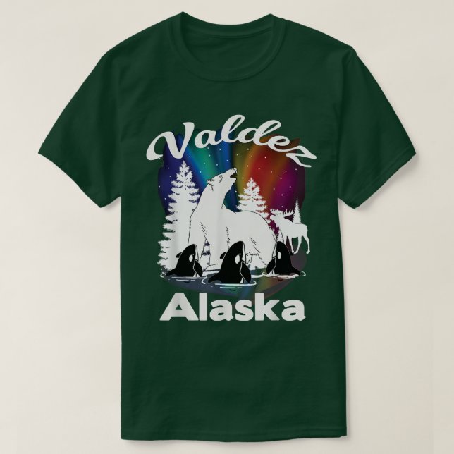 Camiseta Valdez Alaska Aurora Borealis Polar Bear Orca Moos (Frente do Design)