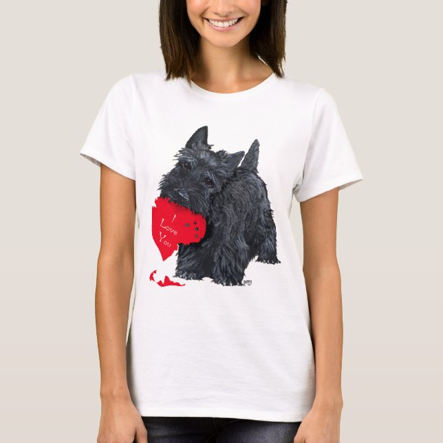 Camiseta Valentim brincalhão do Scottish Terrier (Frente)