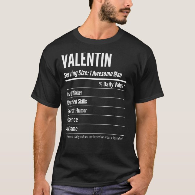 Camiseta Valentin Servindo Dimensões Calorias do Rótulo Nut (Frente)