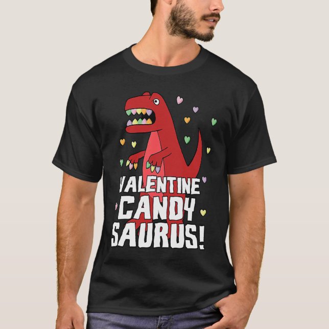Camiseta Valentine Candysaurus Red Dinosaur Rex Cute Heart  (Frente)