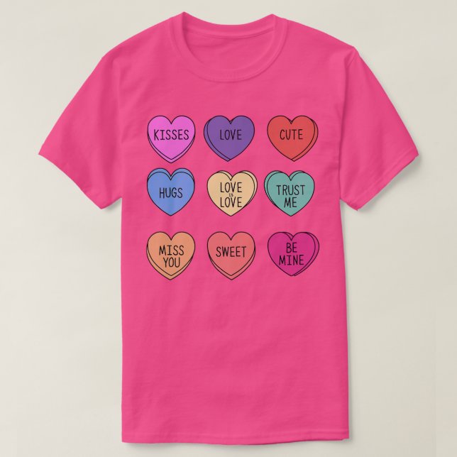 Camiseta Valentine Conversation Hearts Candy Happy Valentin (Frente do Design)
