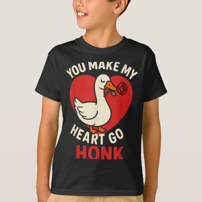 Camiseta Valentine Goose Love Valentine's - You Make My Hea (Frente)