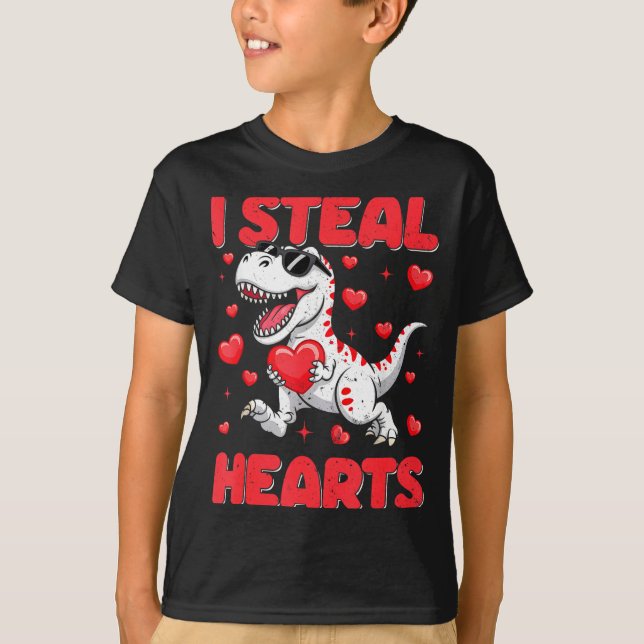 Camiseta Valentine I Steal Hearts Trex Dino Toddler Kids Ba (Frente)