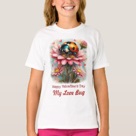 Camiseta Valentine Love Bug on Blossoms Rose