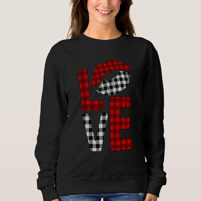 Camiseta Valentine Love Lips Striped Plaid (Frente)
