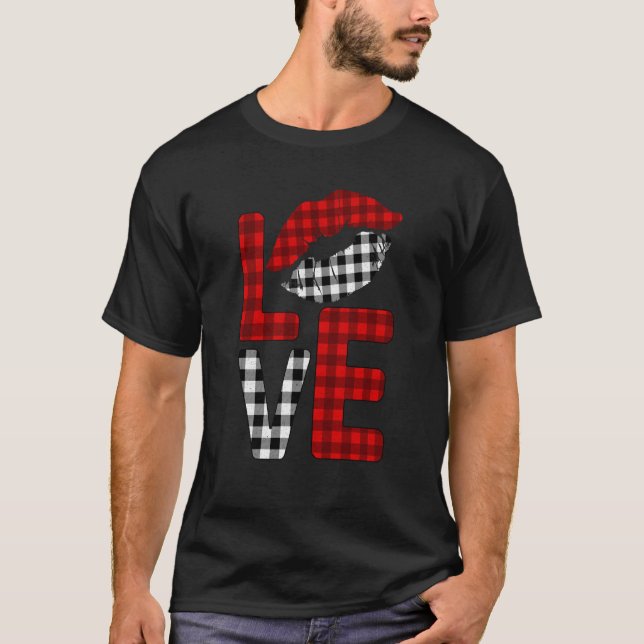 Camiseta Valentine Love Lips Striped Plaid (Frente)