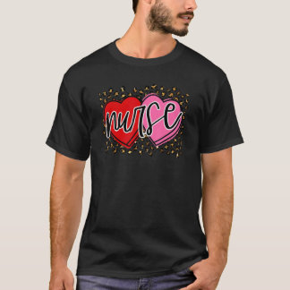 Camiseta Valentine Nurse Retro Heart Leopard Happy Valentin
