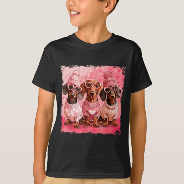 Camiseta Valentine’s Day Dog Cute Dachshund Dogs For Dog Mo (Frente)