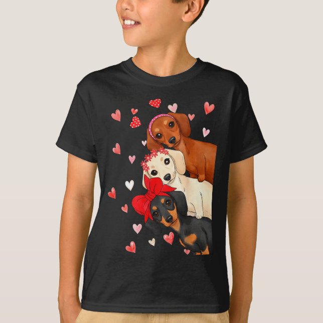 Camiseta Valentine’s Day Dog Cute Dachshund Dogs For Dog Mo (Frente)