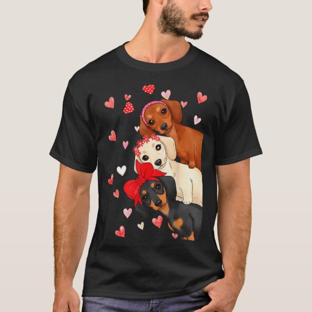 Camiseta Valentine’s Day Dog Cute Dachshund Dogs For Dog Mo (Frente)