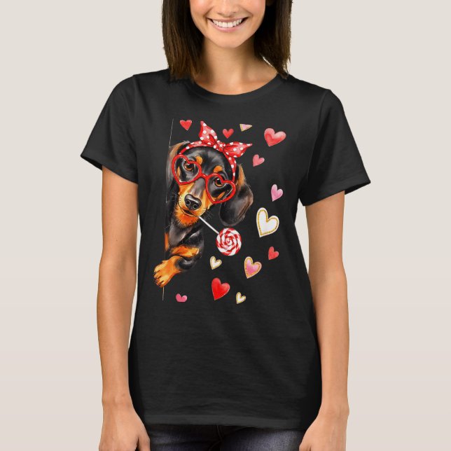 Camiseta Valentine’s Day Dog Cute Dachshund Dogs For Dog Mo (Frente)