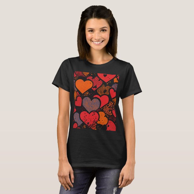 Camiseta Valentine’s Day Heart Pattern – Retro Pop Art (Frente Completa)