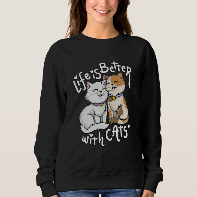 Camiseta Valentine's Cat Lover Life Is Better With Cats Mot (Frente)