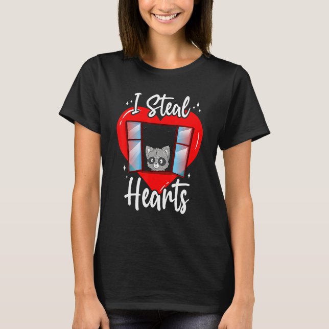 Camiseta Valentines Cute Raccoon I Steal Hearts Valentines  (Frente)