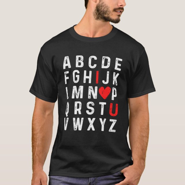 Camiseta Valentines Day Alphabet ABC I Love You Red Heart (Frente)
