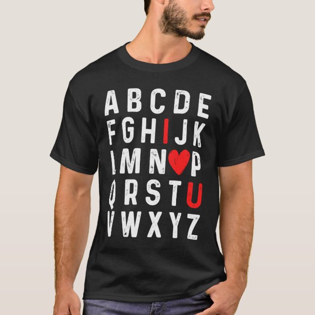 Camiseta Valentines Day Alphabet ABC I Love You Red Heart (Frente)