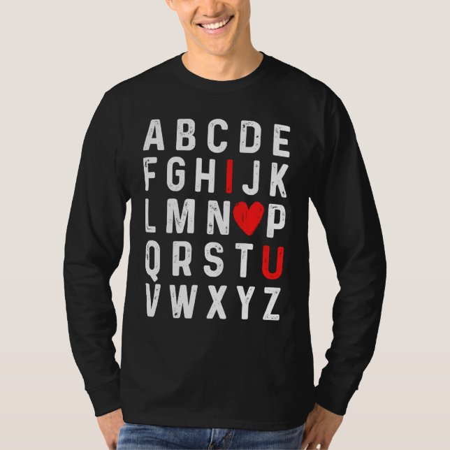 Camiseta Valentines Day Alphabet ABC I Love You Red Heart (Frente)