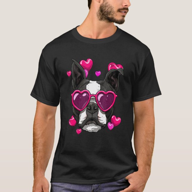 Camiseta Valentines Day Boston Terrier Heart Couples Puppy  (Frente)
